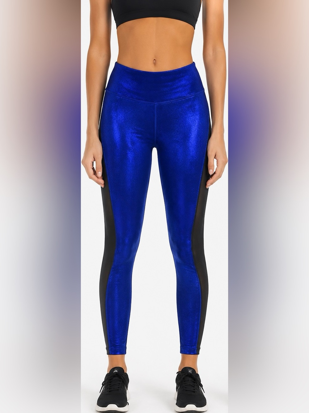 NWT Victoria’s Secret Sweat On Point Metallic Blue Black Mesh Leggings Size 12
